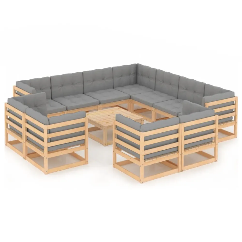 12 pcs conjunto lounge de jardim com almofadões pinho maciço para Áreas de Lazer