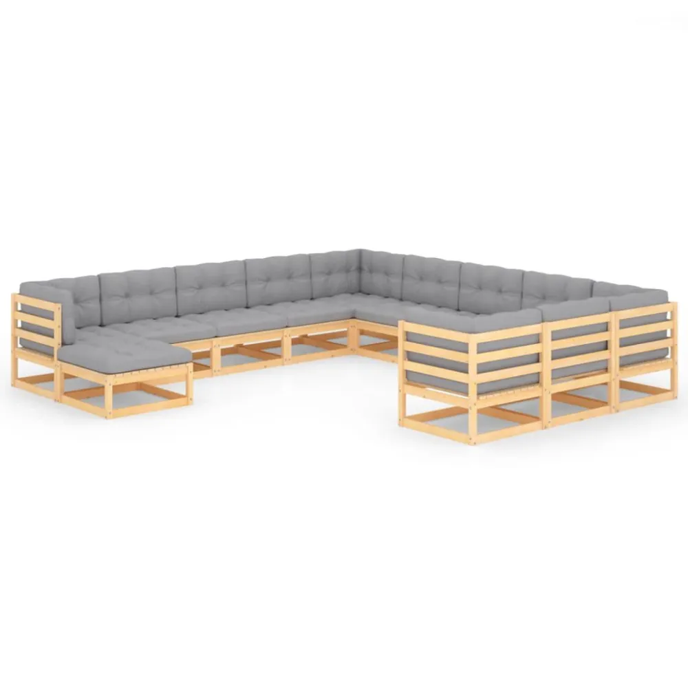 12 pcs conjunto lounge de jardim com almofadões pinho maciço com Almofadas à Prova D'água