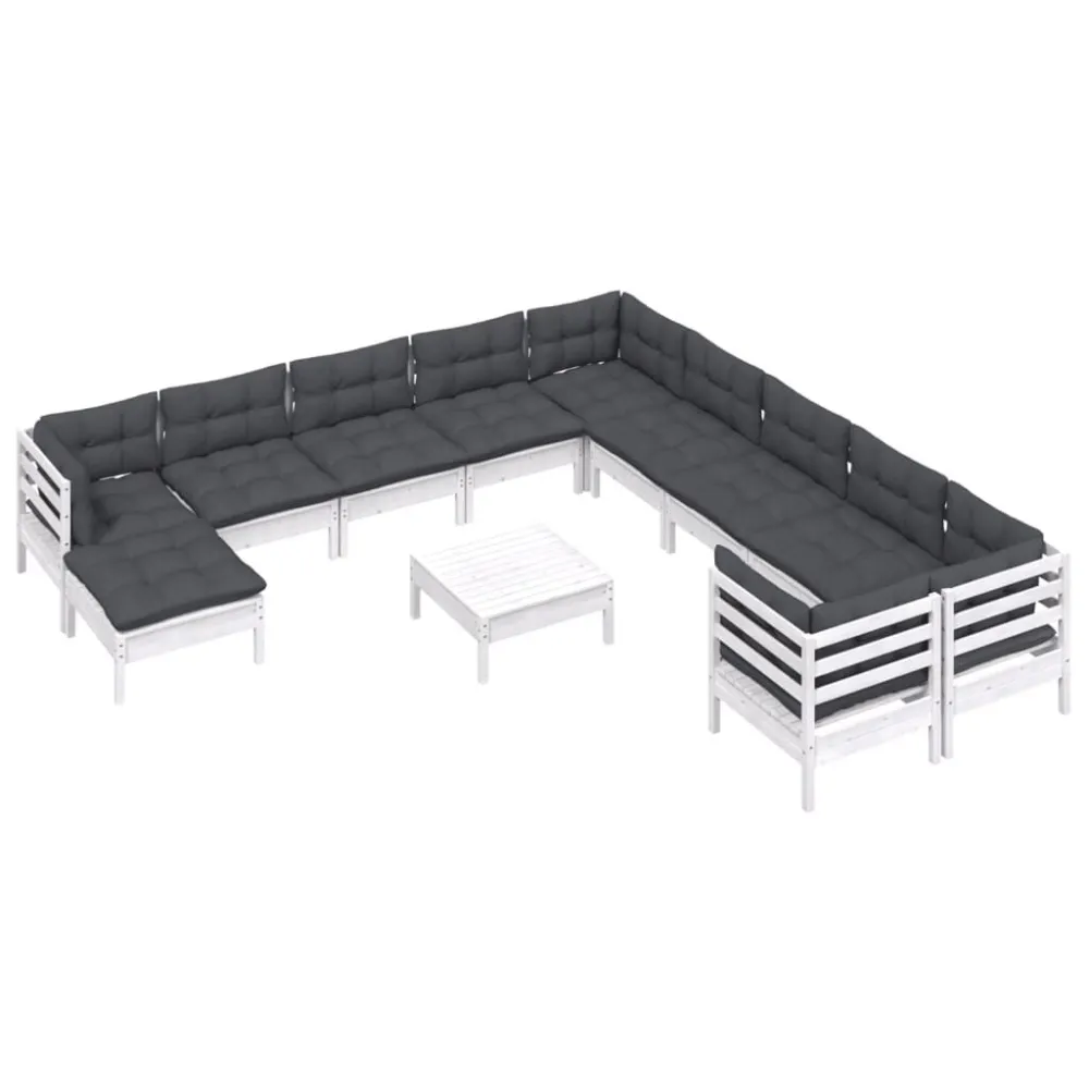 12 pcs conjunto lounge de jardim com almofadões pinho branco em Tecido Outdoor