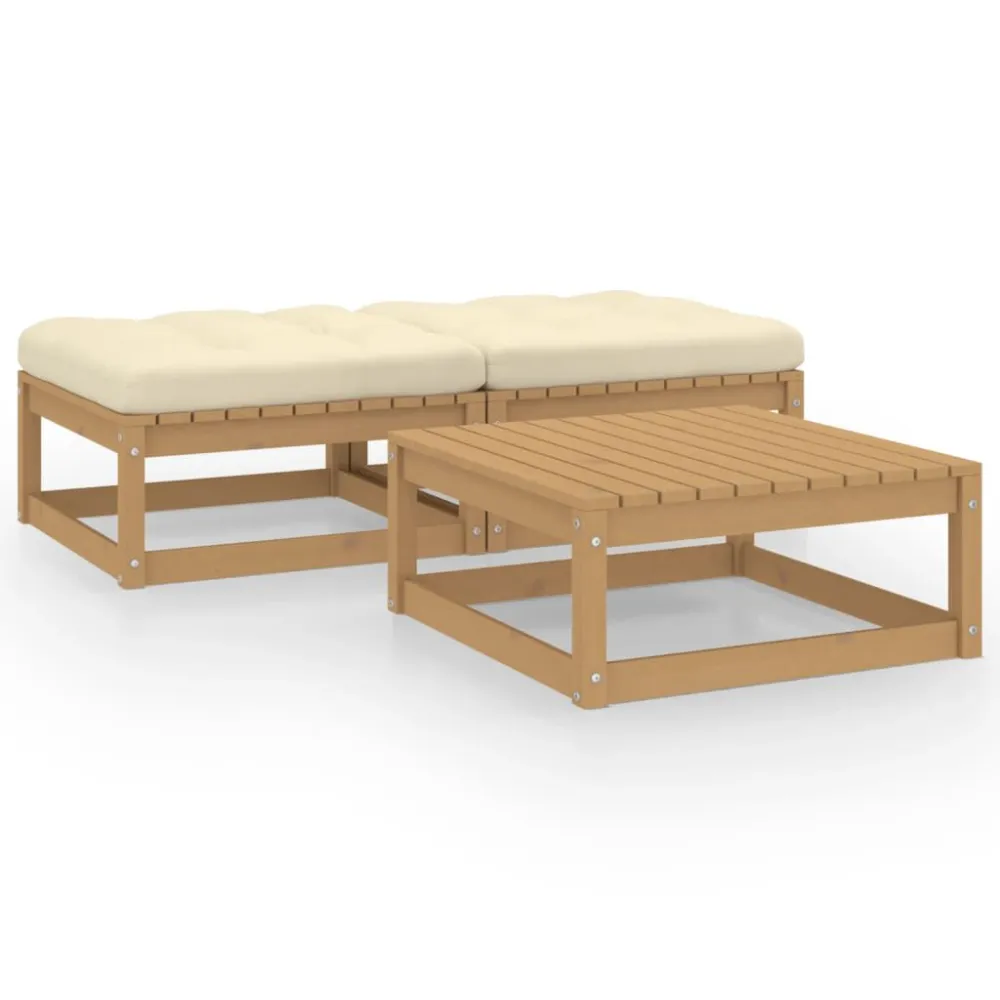3 pcs conjunto lounge de jardim com almofadões pinho maciço | ço Inoxidável