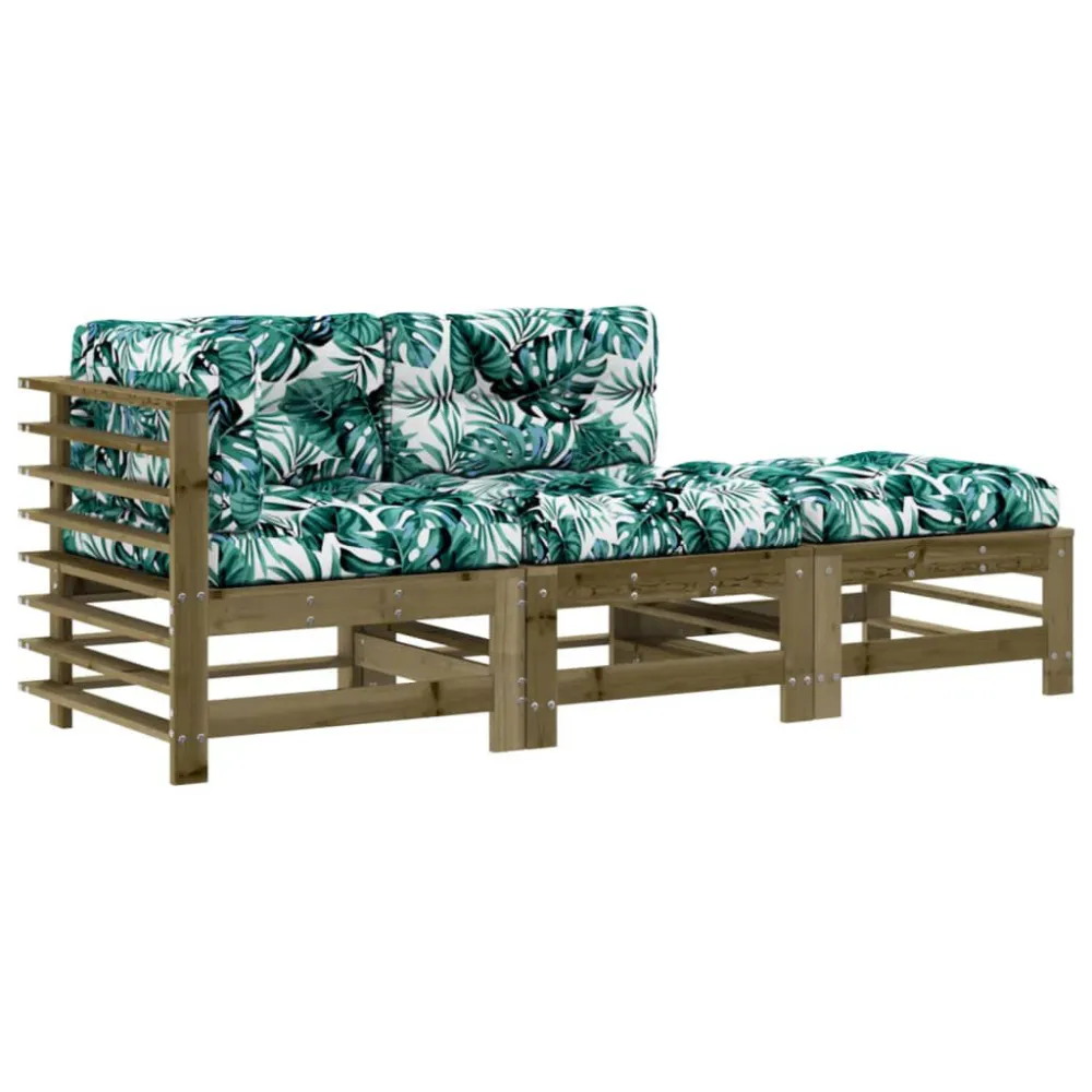 3 pcs conjunto lounge de jardim com almofadões pinho impregnado | ço Inoxidável