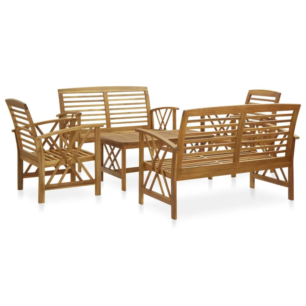 5 pcs conjunto lounge de jardim madeira de acácia maciç Kit Completo com Almofadas