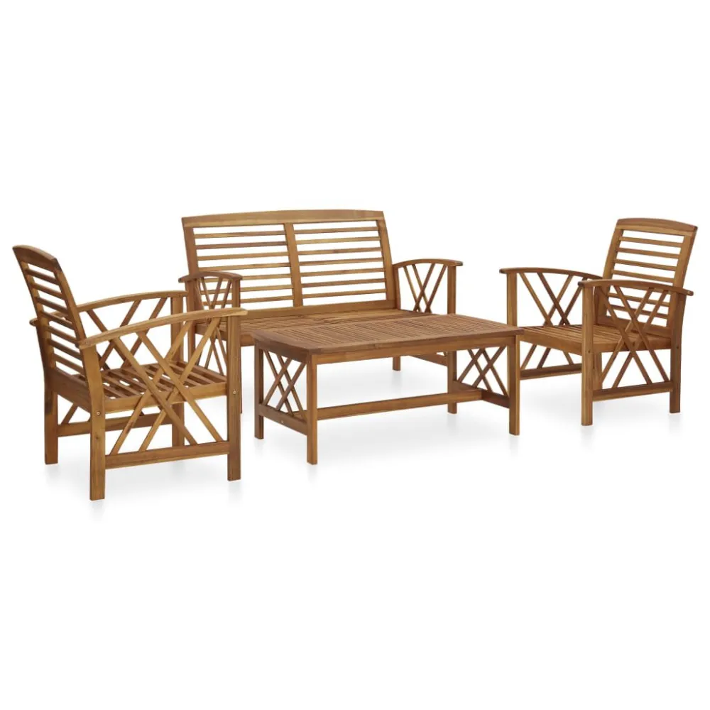 4 pcs conjunto lounge de jardim madeira de acácia maciç em Tecido Outdoor