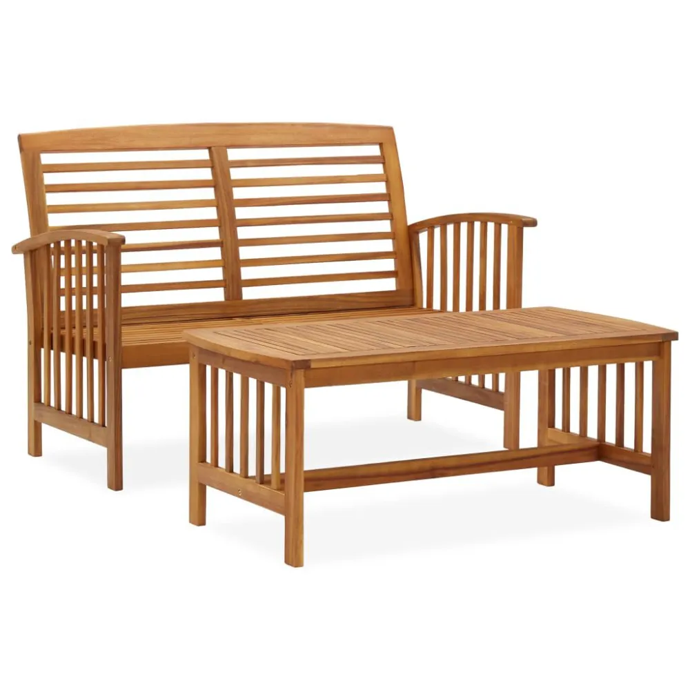 2 pcs conjunto lounge de jardim madeira de acácia maciç com Almofadas à Prova D'água