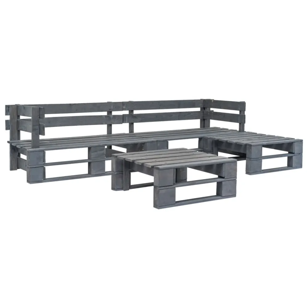 4 pcs conjunto lounge de jardim paletes madeira cinzento para Áreas de Lazer