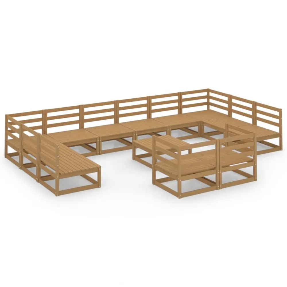 13 pcs conjunto lounge de jardim pinho maciço para Varandas e Terraços