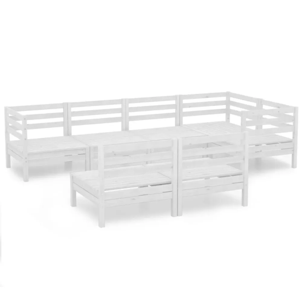 7 pcs conjunto lounge de jardim pinho maciço branco | ço Inoxidável
