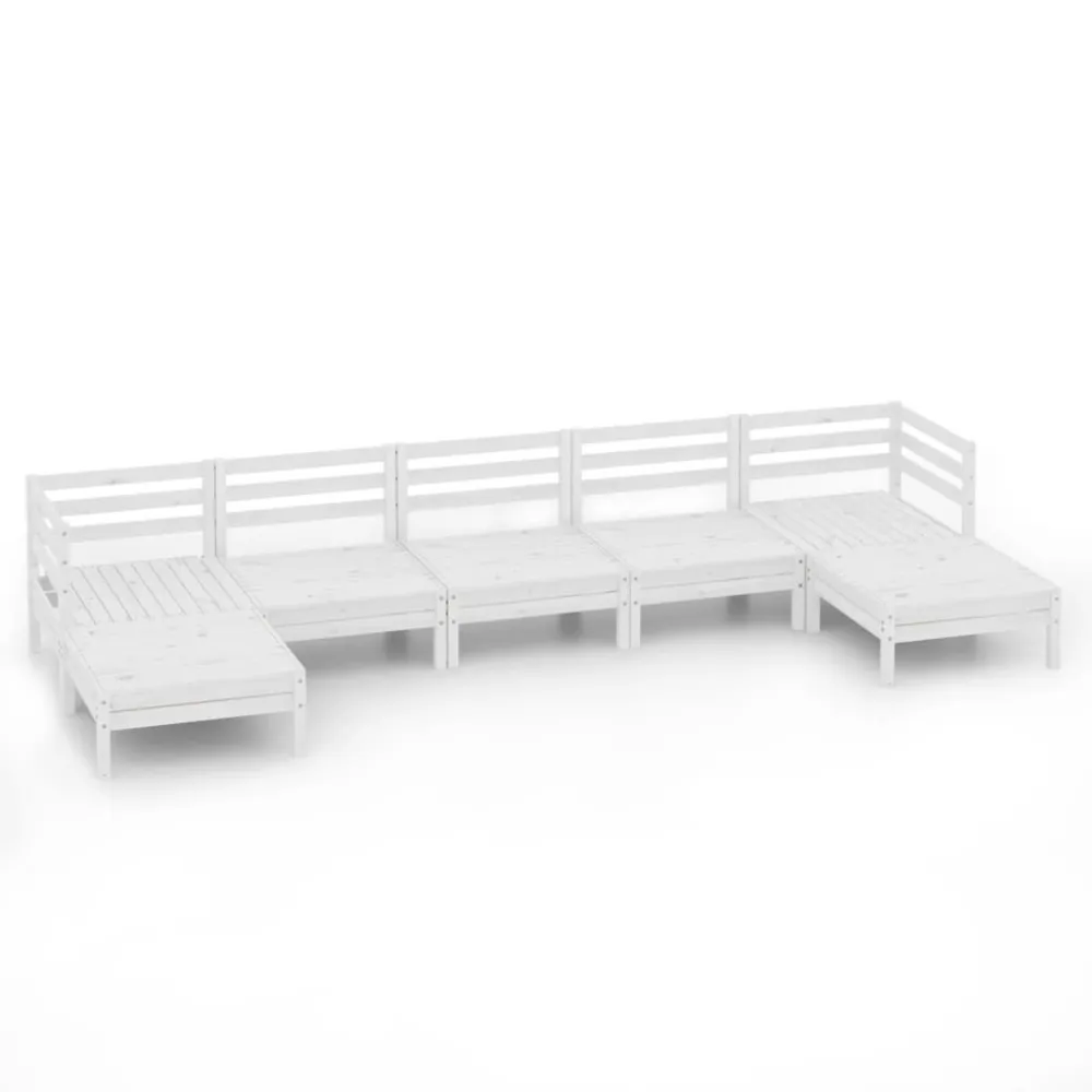 7 pcs conjunto lounge de jardim pinho maciço branco com Guarda-sol Incluso