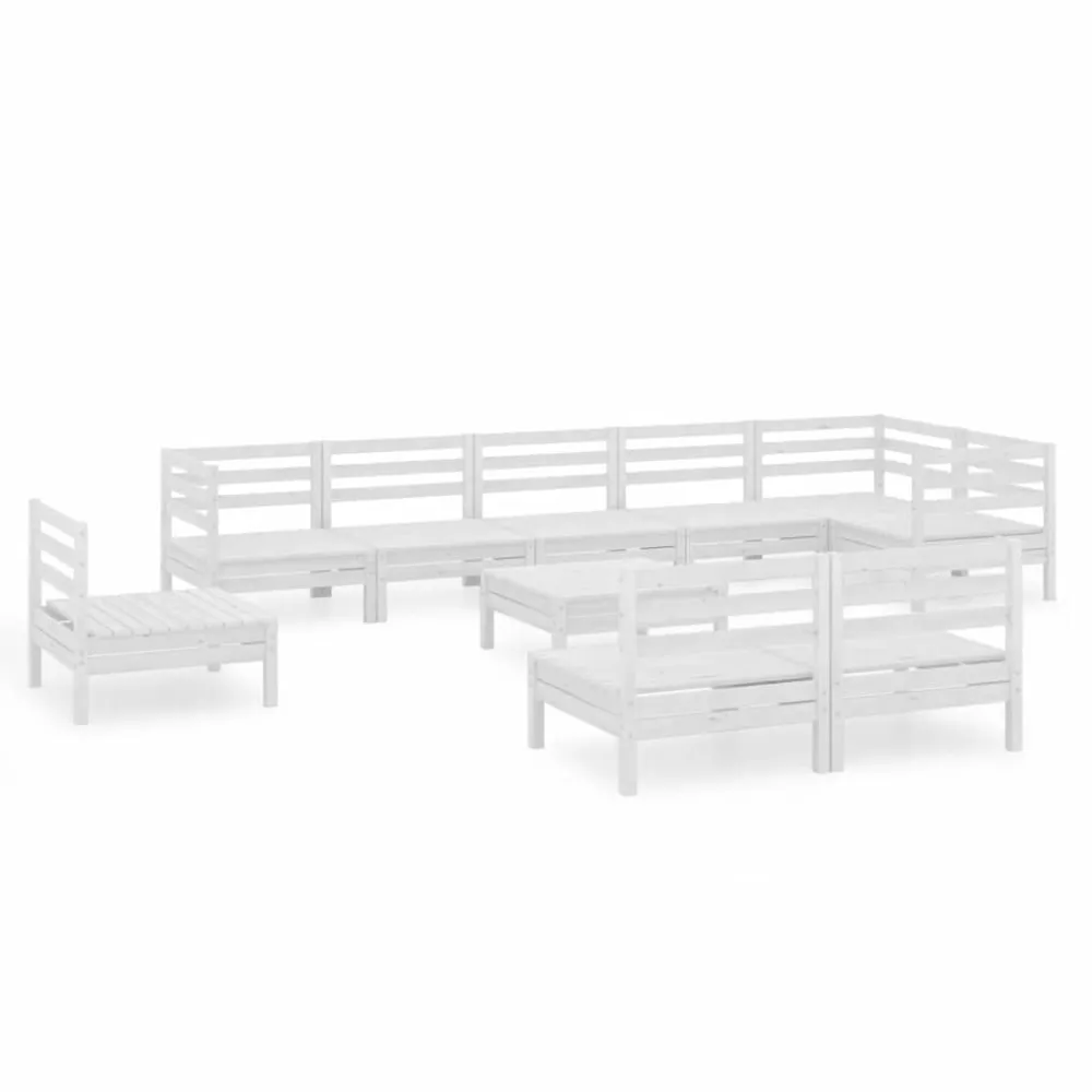 10 pcs conjunto lounge de jardim pinho maciço branco para Áreas de Lazer