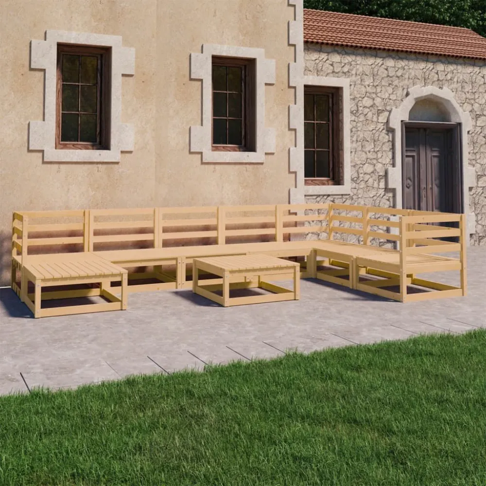 9 pcs conjunto lounge de jardim pinho maciço com Guarda-sol Incluso