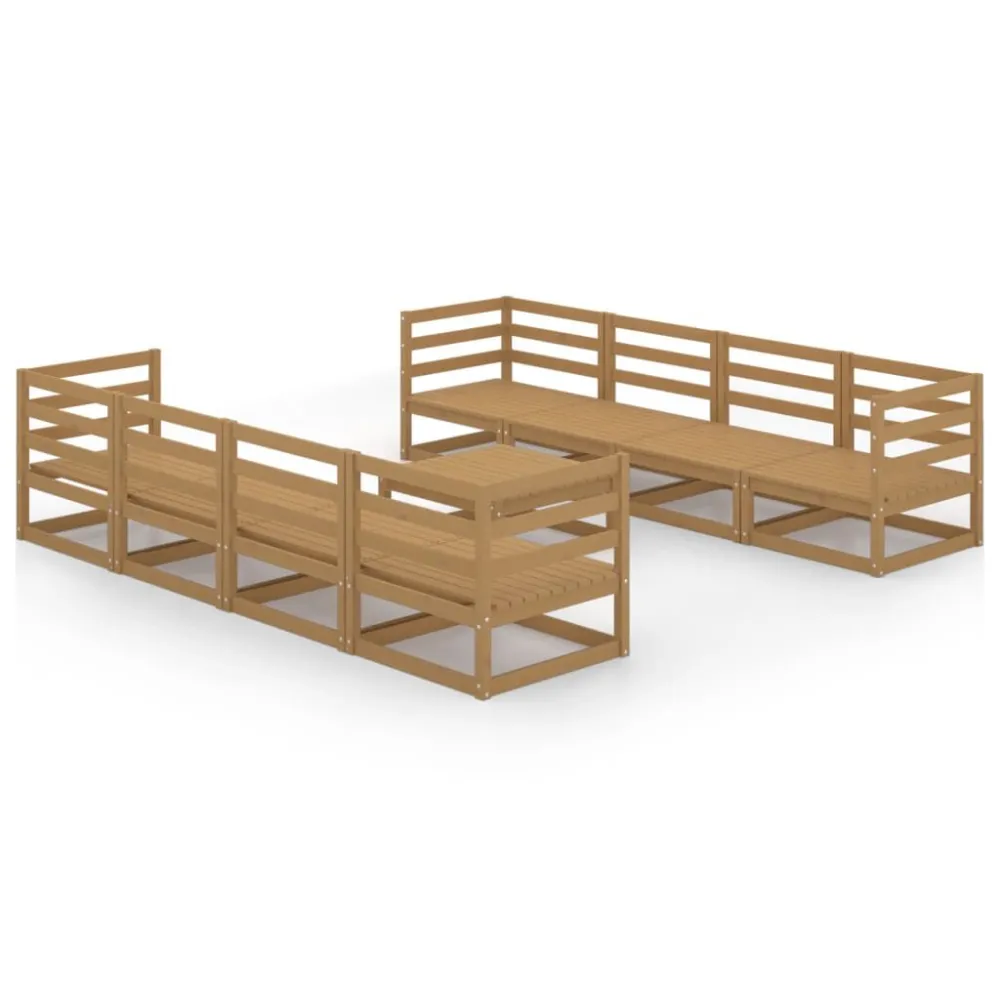 9 pcs conjunto lounge de jardim pinho maciço castanho mel Fácil Manutenção