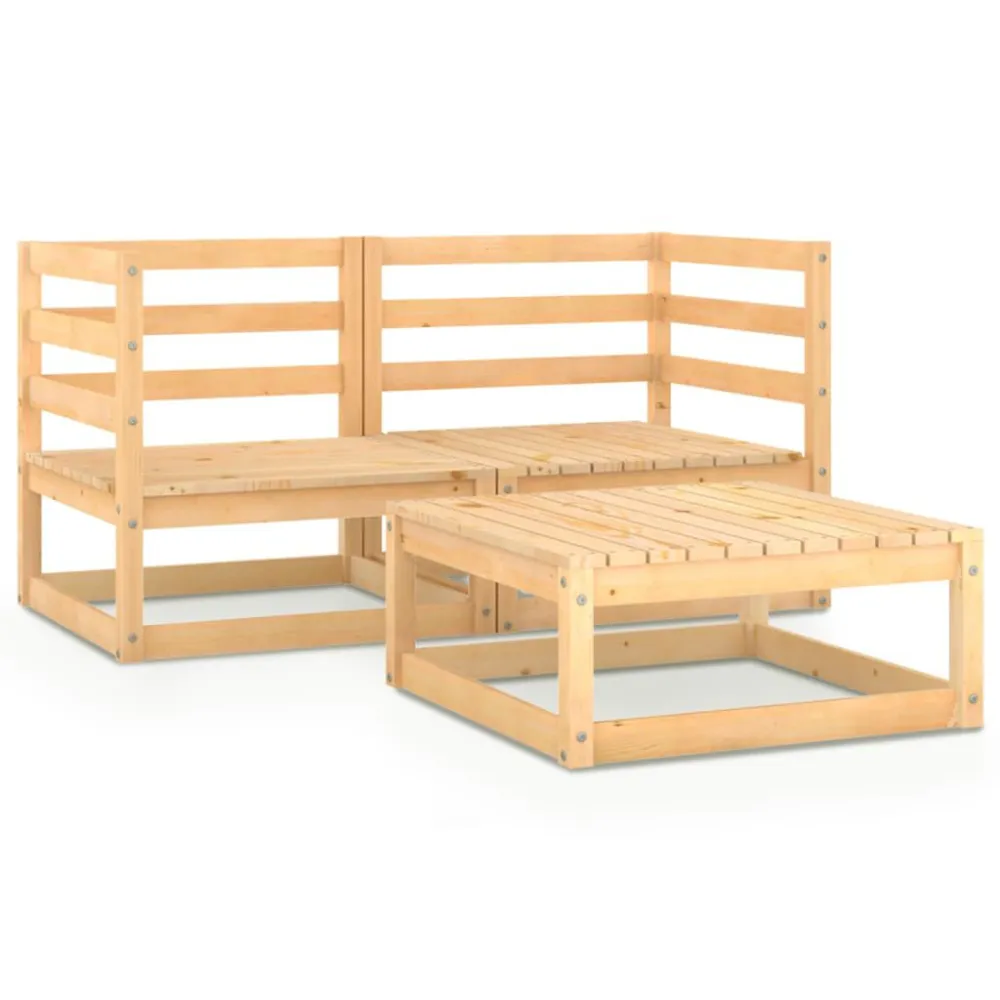 3 pcs conjunto lounge de jardim pinho maciço com Almofadas à Prova D'água
