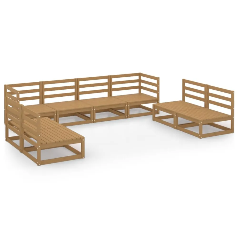 8 pcs conjunto lounge de jardim pinho maciço castanho mel com Almofadas Incluídas