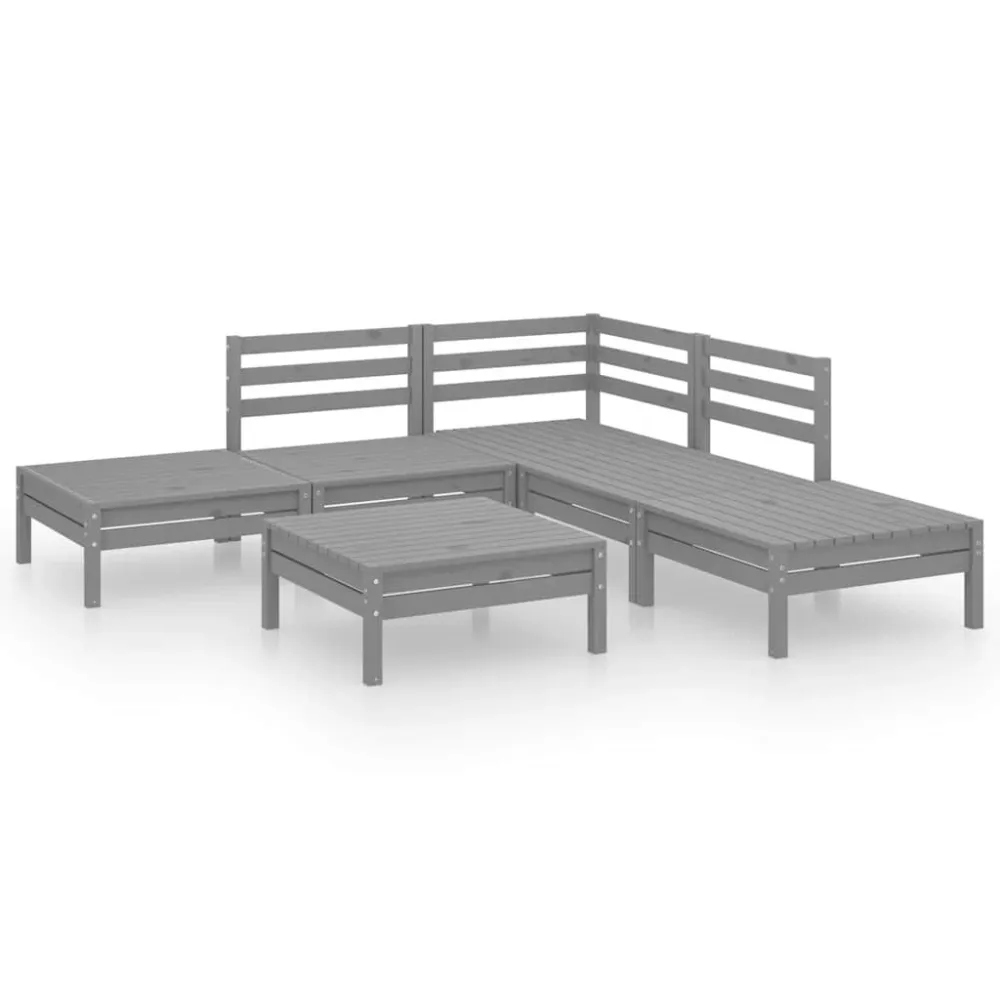 6 pcs conjunto lounge de jardim pinho maciço cinzento | ço Inoxidável
