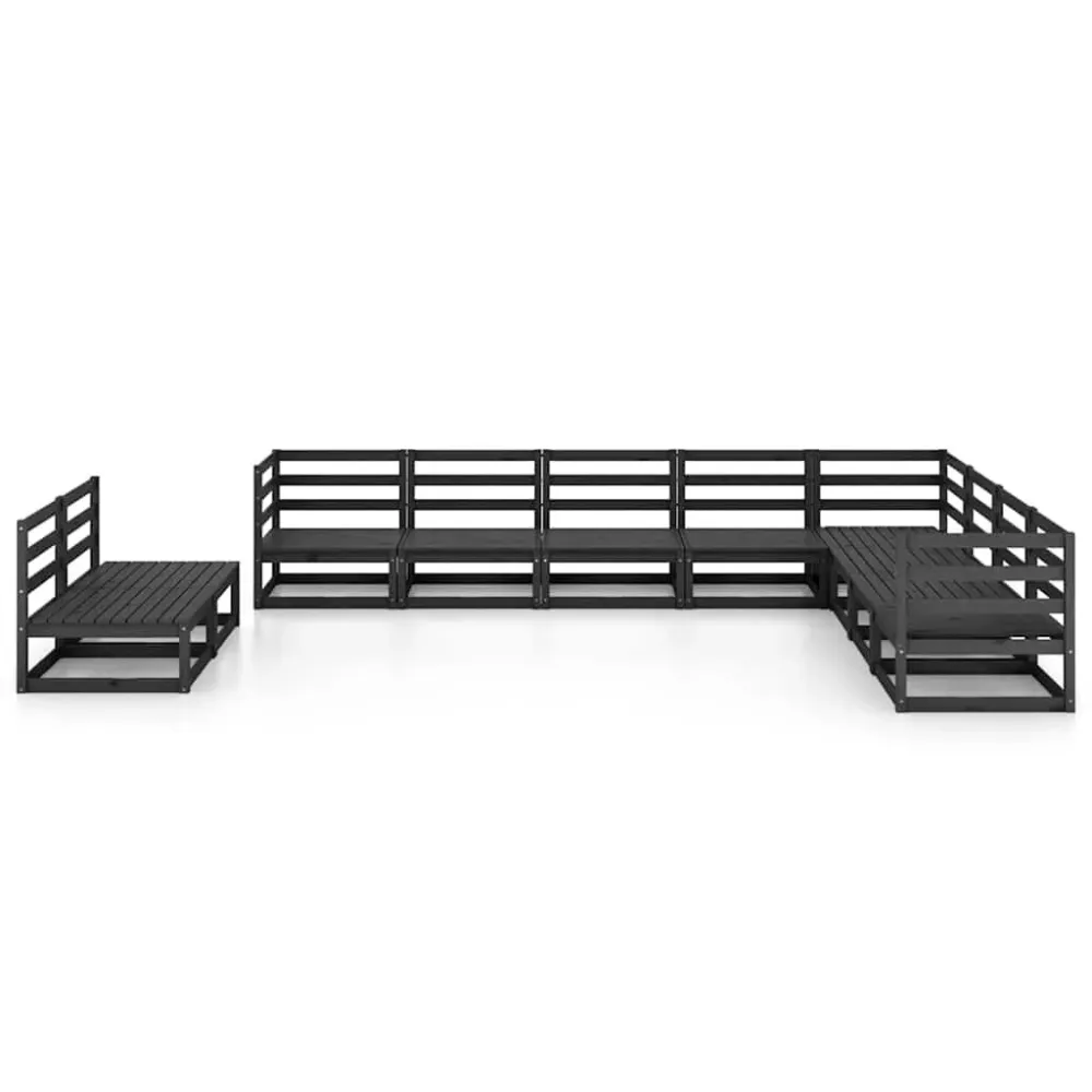 10 pcs conjunto lounge de jardim pinho maciço preto em Tecido Outdoor