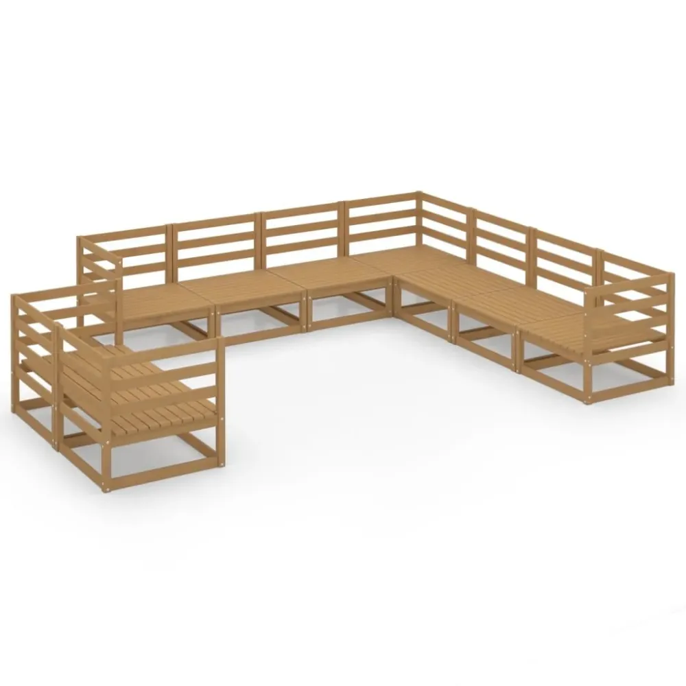 9 pcs conjunto lounge de jardim pinho maciço castanho mel com Estofados Removíveis