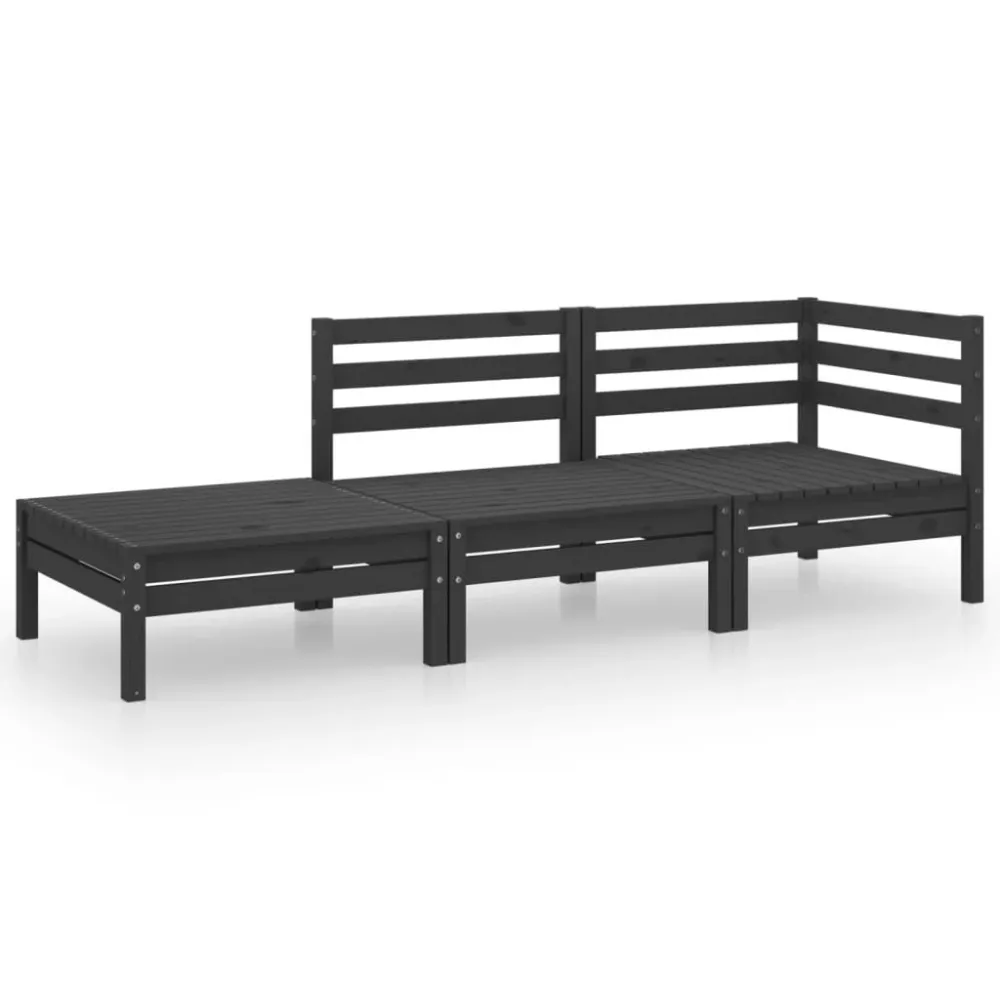 3 pcs conjunto lounge de jardim pinho maciço preto Fácil Manutenção