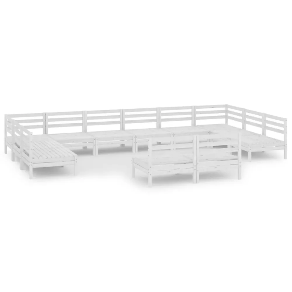 12 pcs conjunto lounge de jardim pinho maciço branco com Almofadas Incluídas