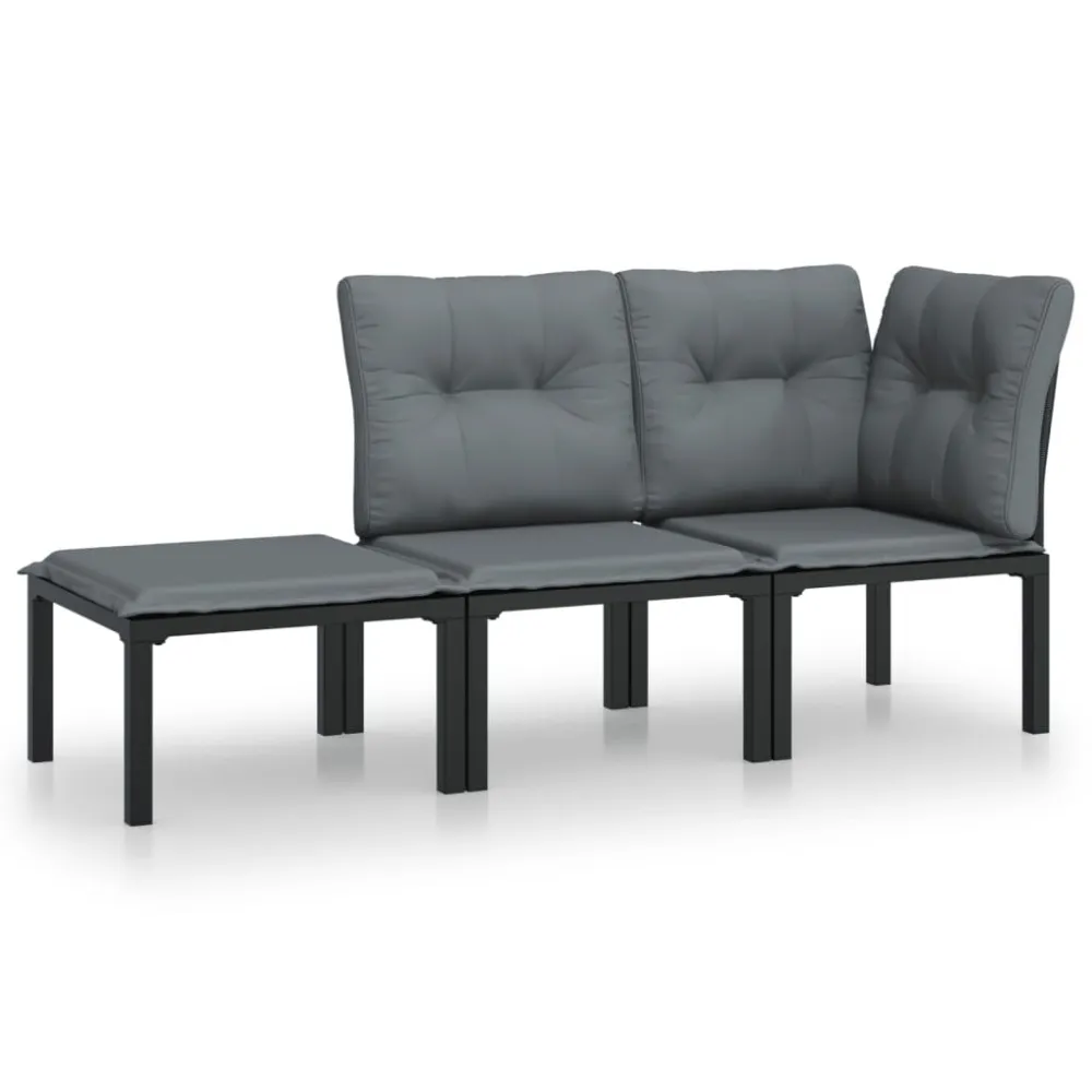 3 pcs conjunto lounge de jardim vime PE preto e cinzento | ço Inoxidável