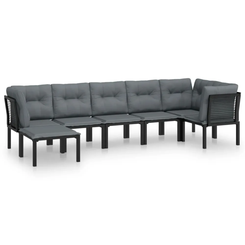 7 pcs conjunto lounge de jardim vime PE preto e cinzento em Tecido Outdoor