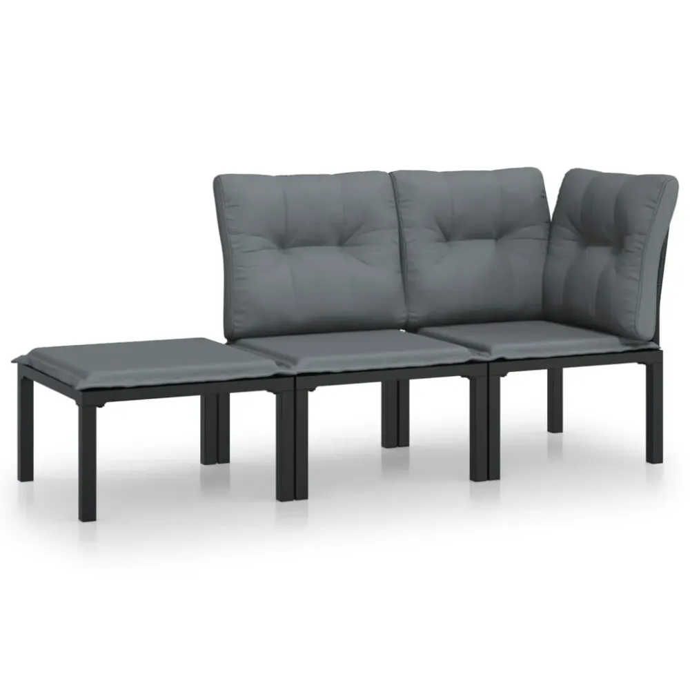 3 pcs conjunto lounge de jardim vime PE preto e cinzento | ço Inoxidável