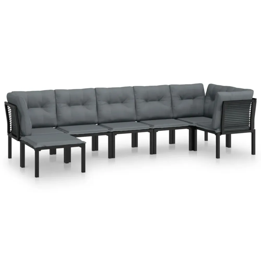 7 pcs conjunto lounge de jardim vime PE preto e cinzento em Tecido Outdoor