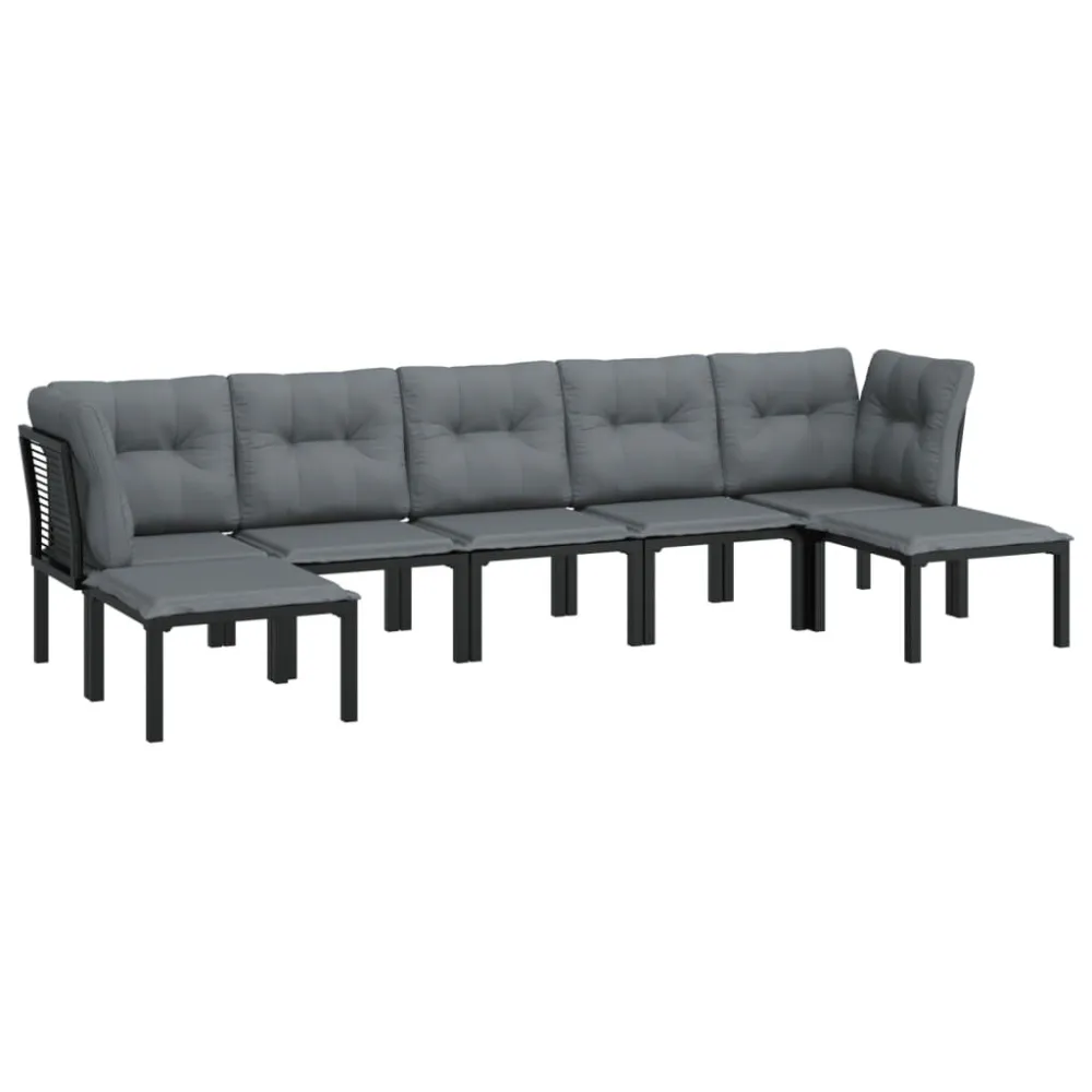 7 pcs conjunto lounge de jardim vime PE preto e cinzento com Almofadas à Prova D'água
