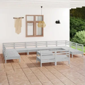 13 peças conjunto lounge de jardim pinho maciço branco Kit Completo com Almofadas