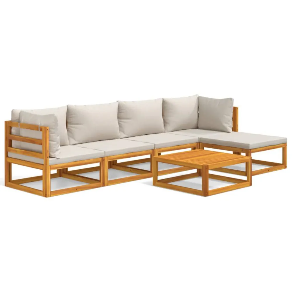 Resistente à Intempérie 6pcs conjunto lounge de jardim madeira comalmofadões cinza-claro