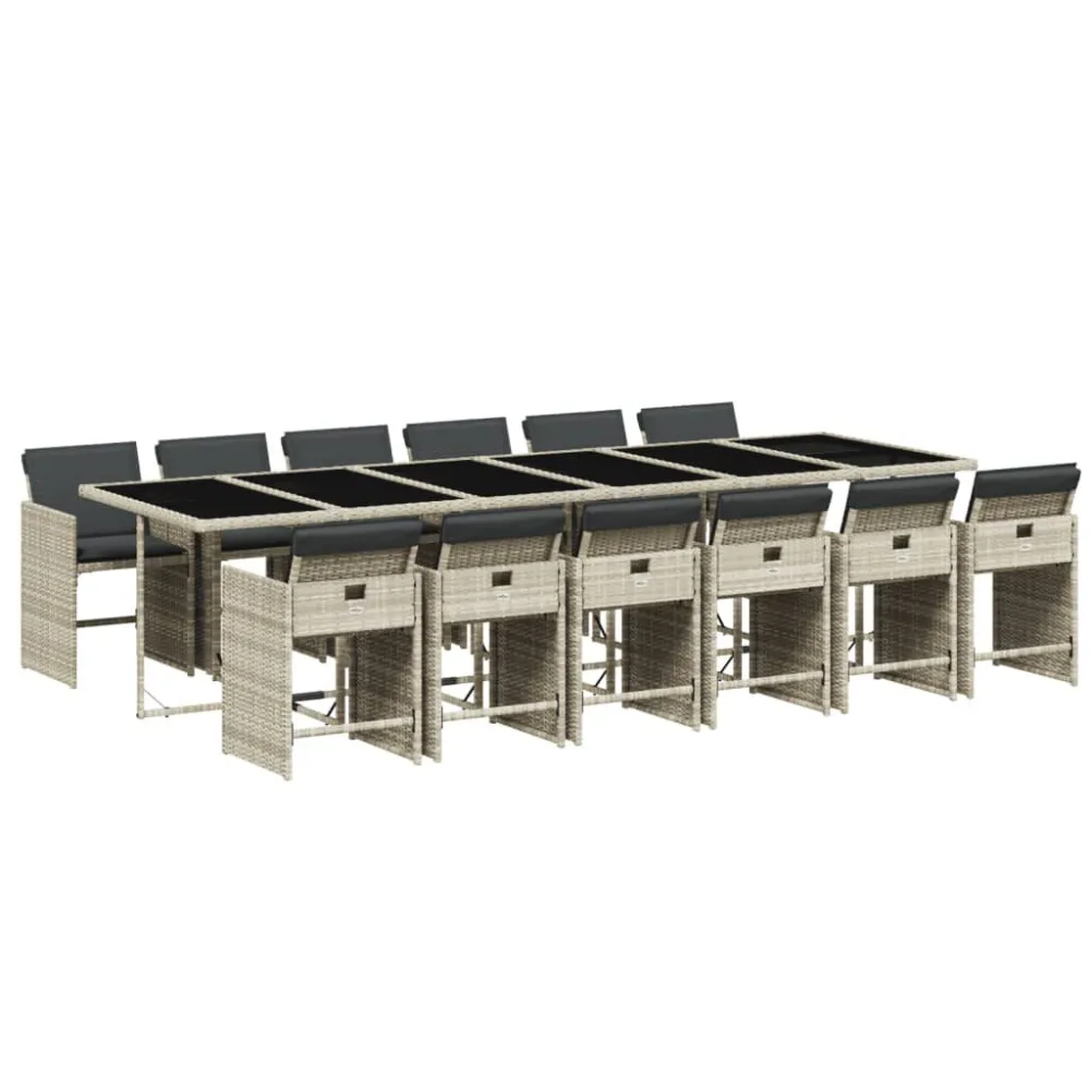 Resistente à Intempérie 13 pcs conj. jantar jardim com almofadões vime PE cinzento-claro