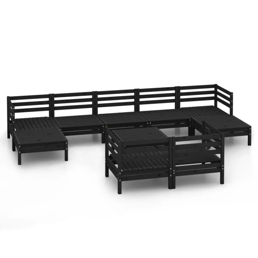 Resistente à Intempérie 10 pcs conjunto lounge de jardim pinho maciço preto