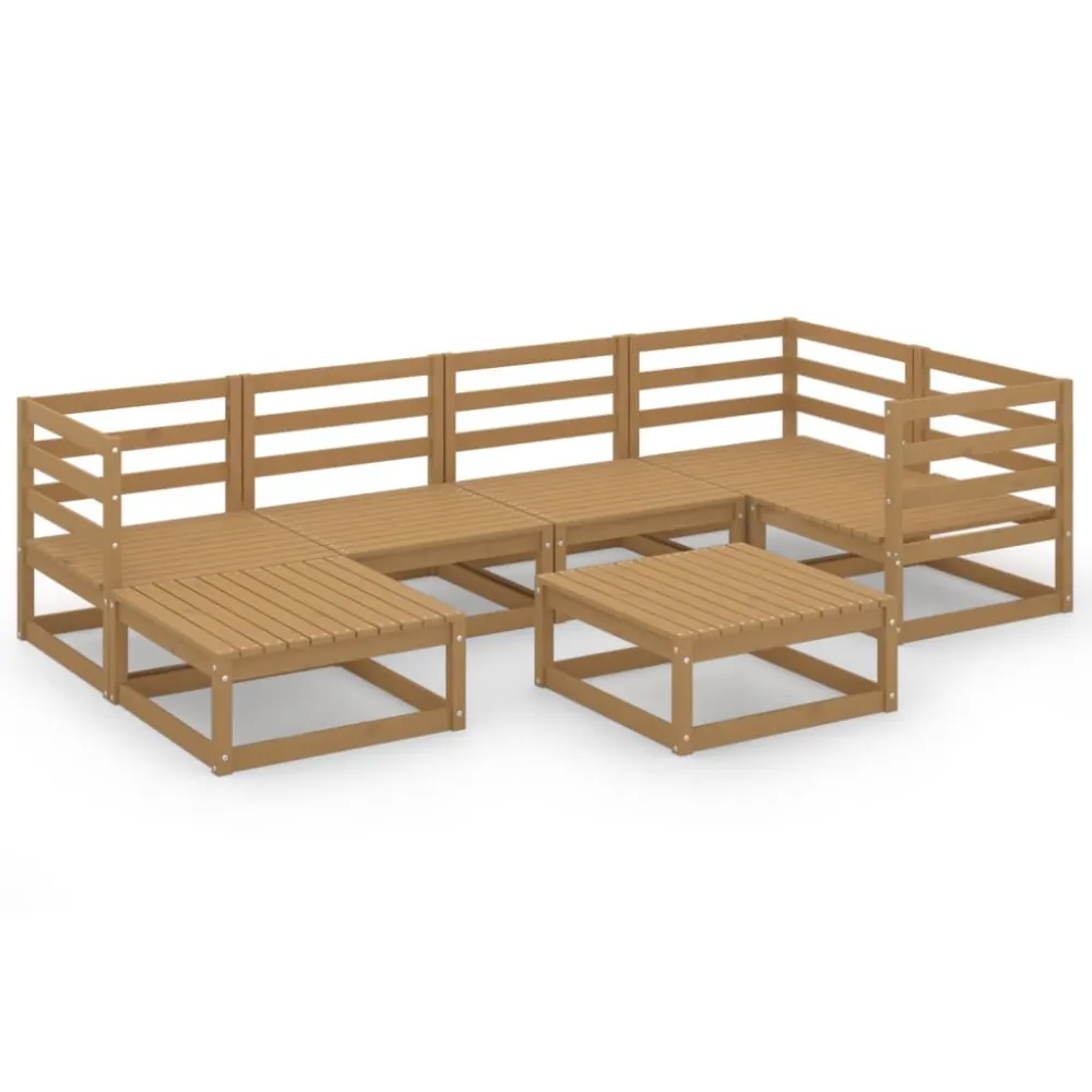 Resistente à Intempérie 7 pcs conjunto lounge de jardim pinho robusto castanho mel