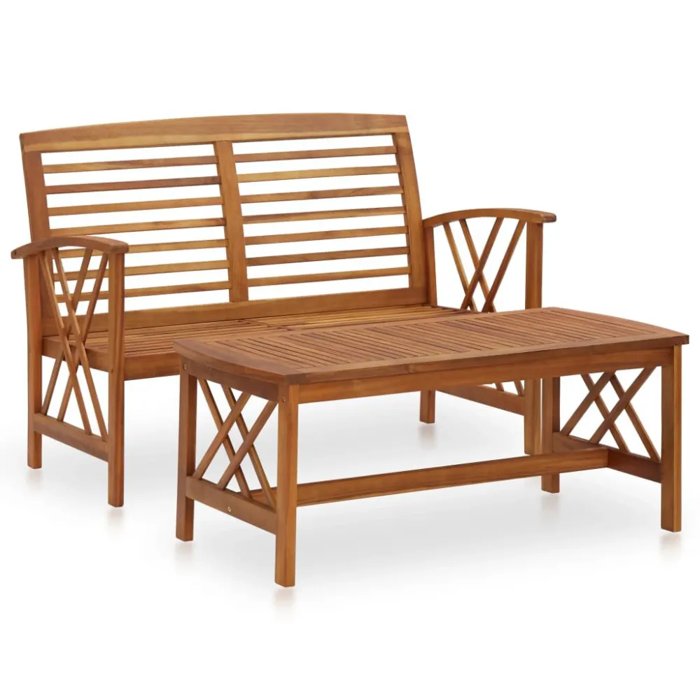 Resistente à Intempérie 2 pcs conjunto lounge de jardim madeira de acácia maciç