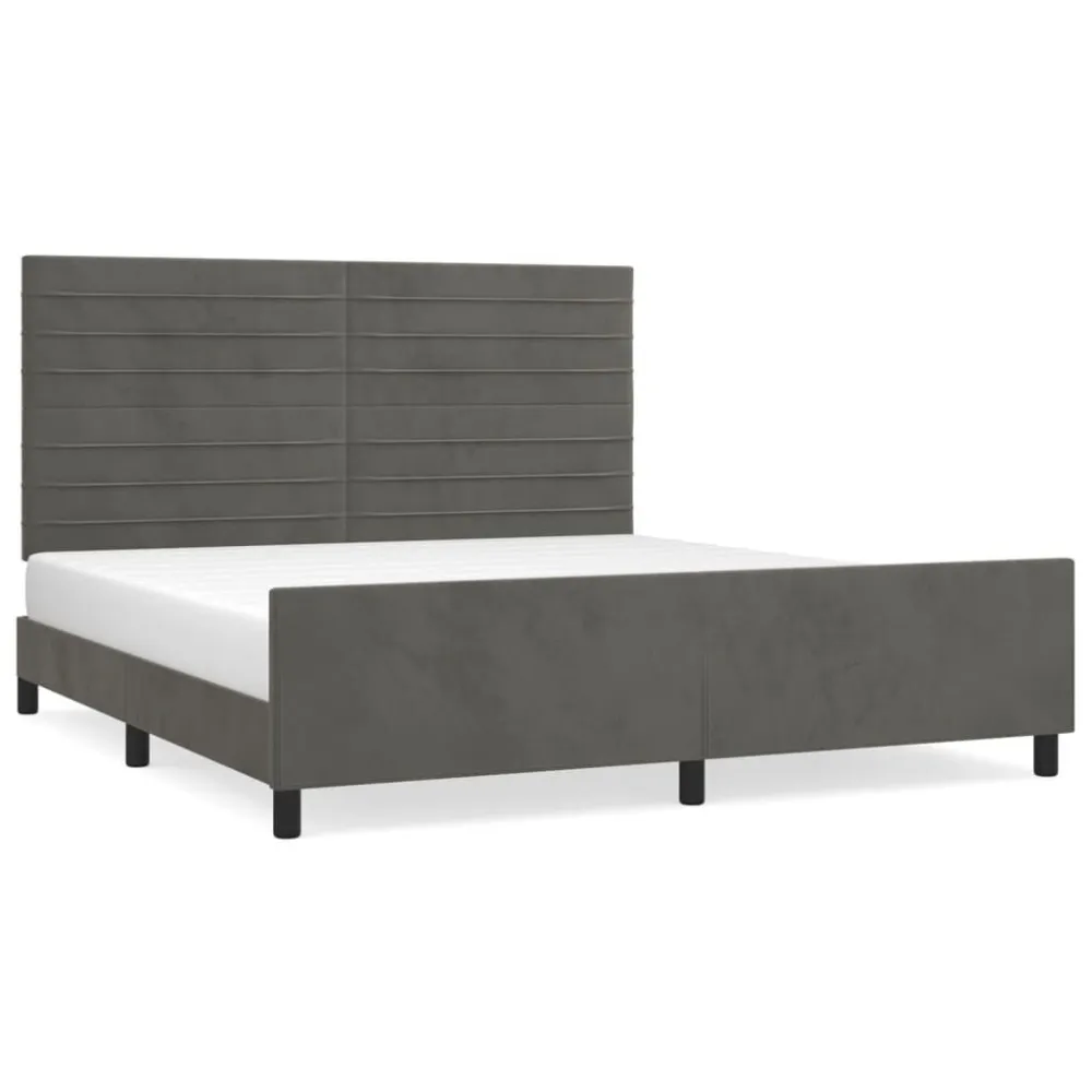Edredão de Microfibra Estrutura de cama com cabeceira 180x200cm veludo cinzento-escuro