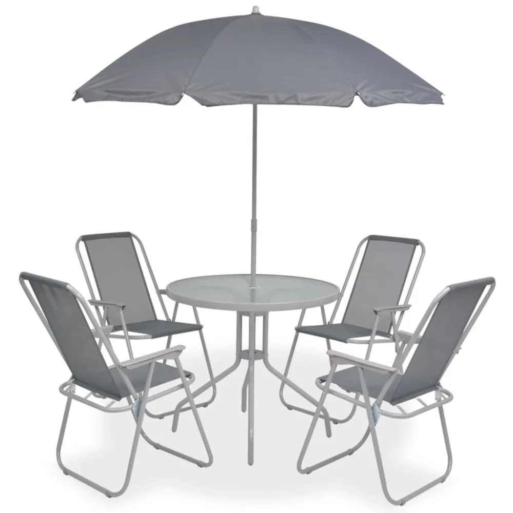 6pcs conjunto de jantar para jardim textilene cinzento com Almofadas Incluídas