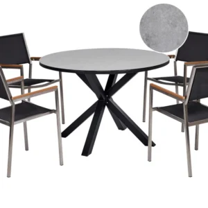 Conjunto Completo para Conjunto refeição jardim 4 lugares alumínio com tampo vidro cinzento e preto MALETTO/GROSSETO