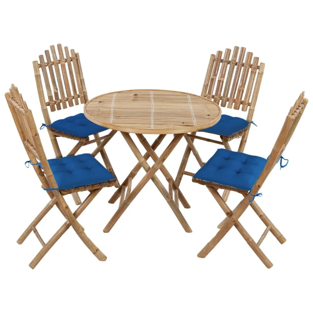 Conjunto Completo para 5 pcs conj. de jantar dobrável com almofadões para exterior bambu