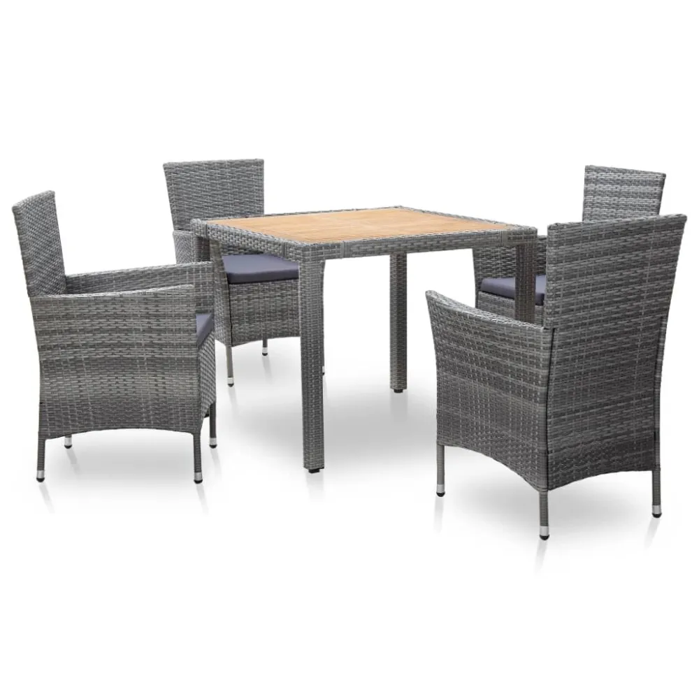 Conjunto Completo para 5 pcs conjunto jantar exterior com almofadões vime PE cinzento