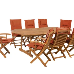 Conjunto de Exterior em Conjunto de jardim em madeira de acácia para 8 pessoas e almofadas terracota MAUI