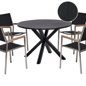 Conjunto de Exterior em Conjunto refeição jardim 4 lugares alumínio com tampo vidro preto MALETTO/GROSSETO