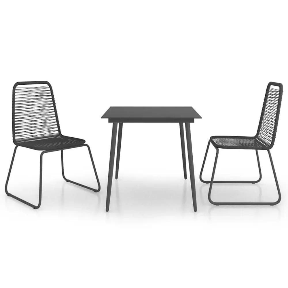 Conjunto de Exterior em 3 pcs conjunto de jantar para jardim vime de PVC preto