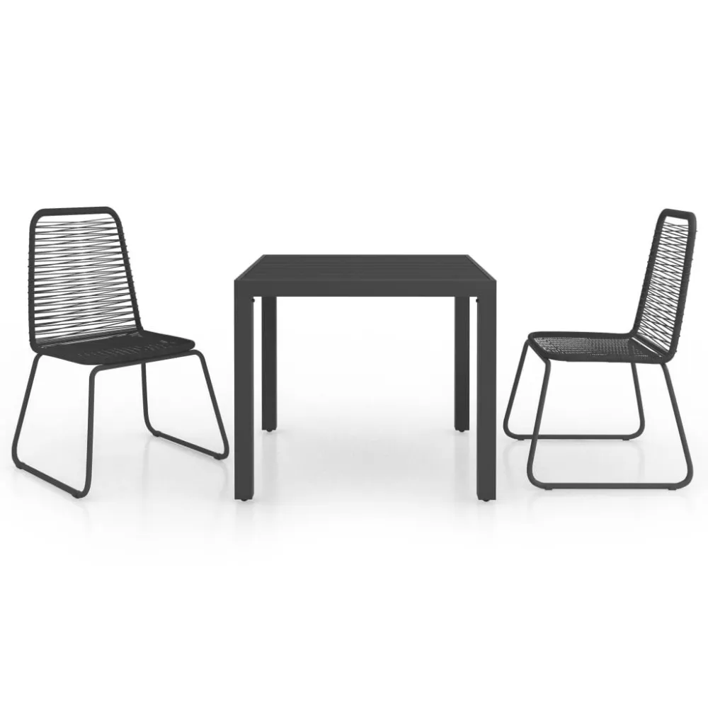 Conjunto de Exterior em 3 pcs conjunto de jantar para jardim vime de PVC preto