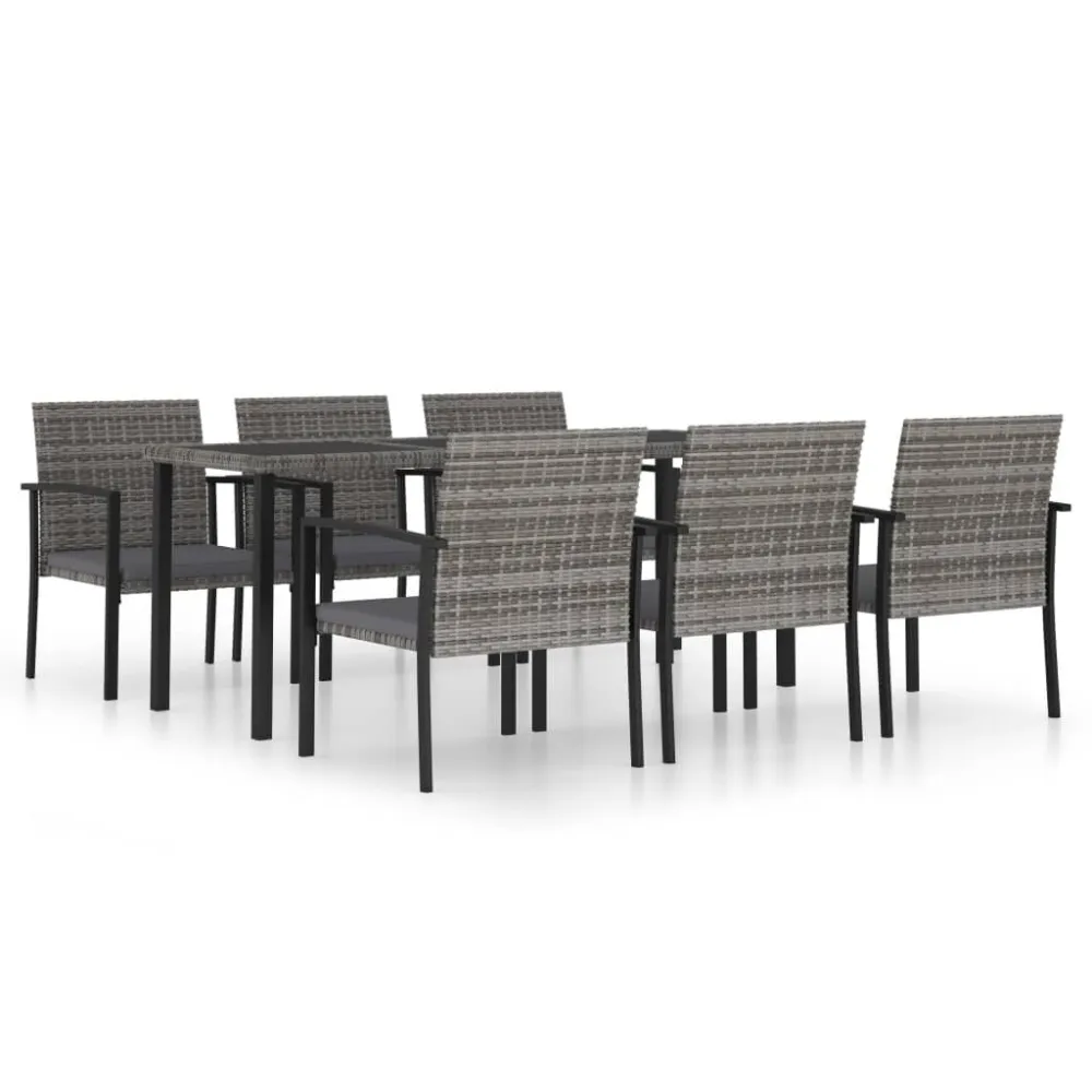 Conjunto de Exterior em 7 pcs conjunto de jantar para jardim vime PE cinzento