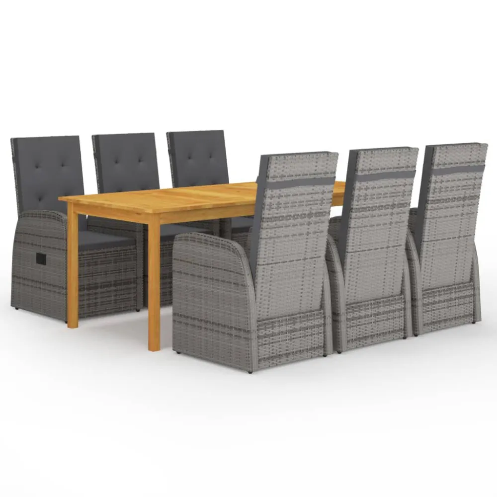 Conjunto de Exterior em 7 pcs conjunto de jantar para jardim cinzento