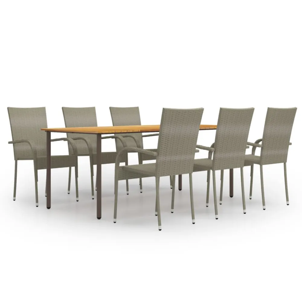 Conjunto de Exterior em 7 pcs conjunto de jantar para jardim vime PE cinzento