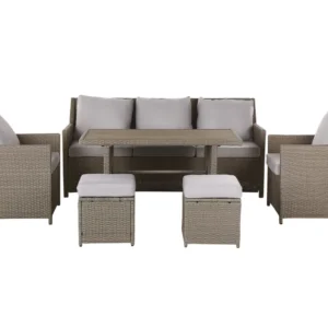 Conjunto de Jantar para Conjunto de jardim em rattan taupe e almofadas cinzentas FONTI
