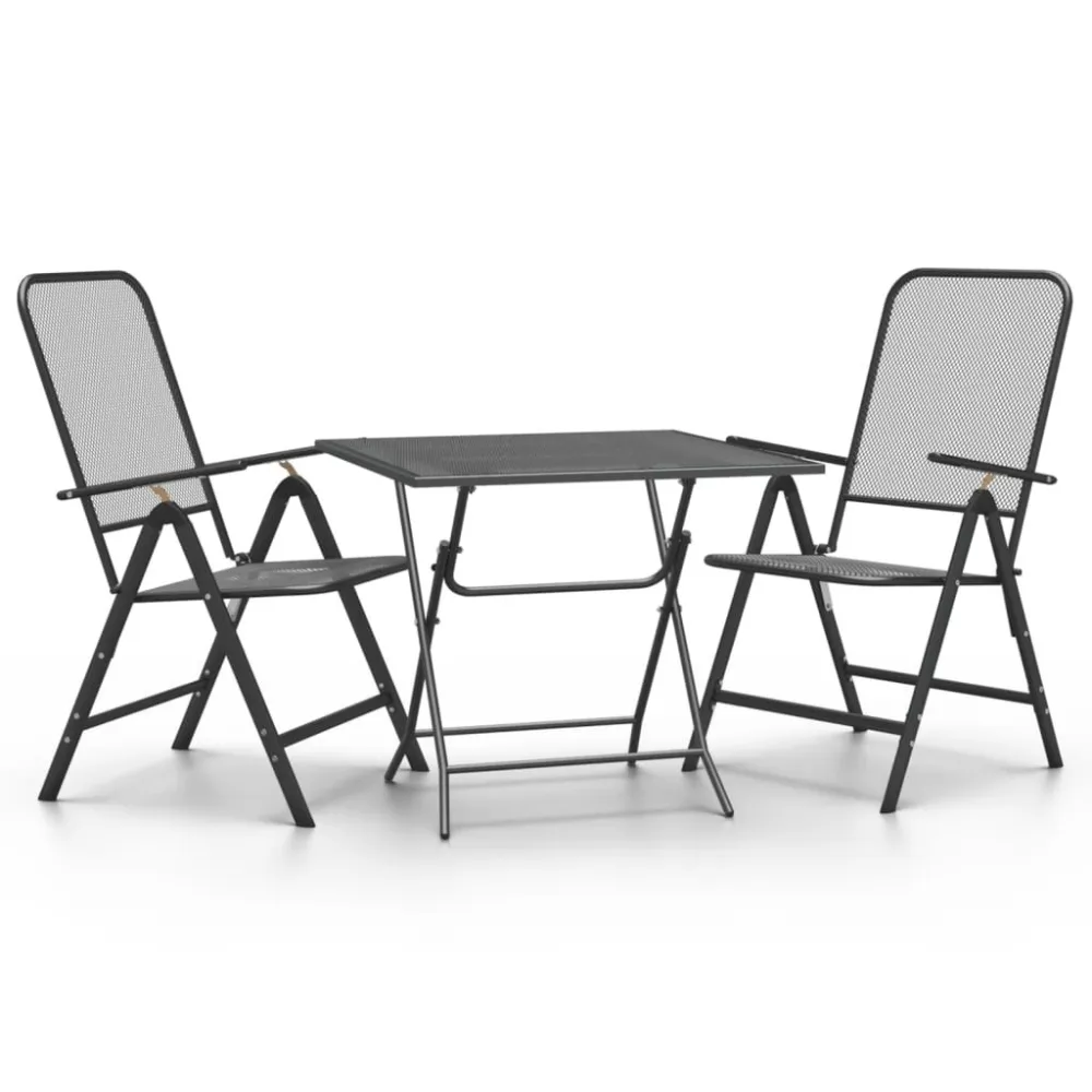 Conjunto de Jantar para 3 pcs conj. de jantar para jardim malha metálico expandido antracite