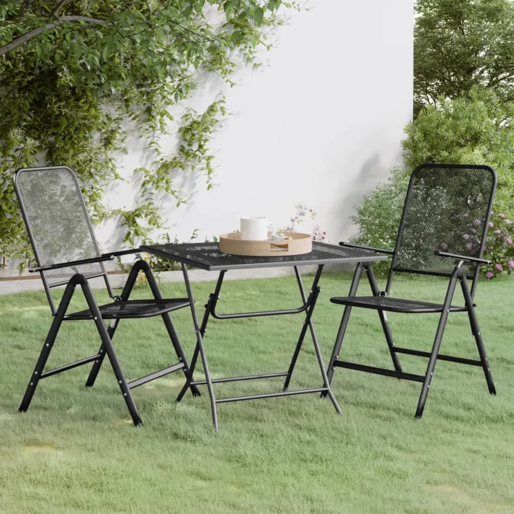 Conjunto de Jantar para 3 pcs conj. de jantar para jardim malha metálico expandido antracite
