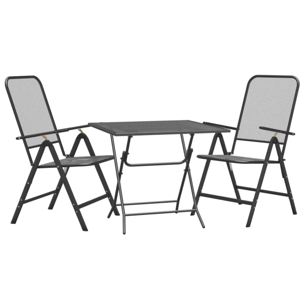 Conjunto de Jantar para 3 pcs conj. de jantar para jardim malha metálico expandido antracite