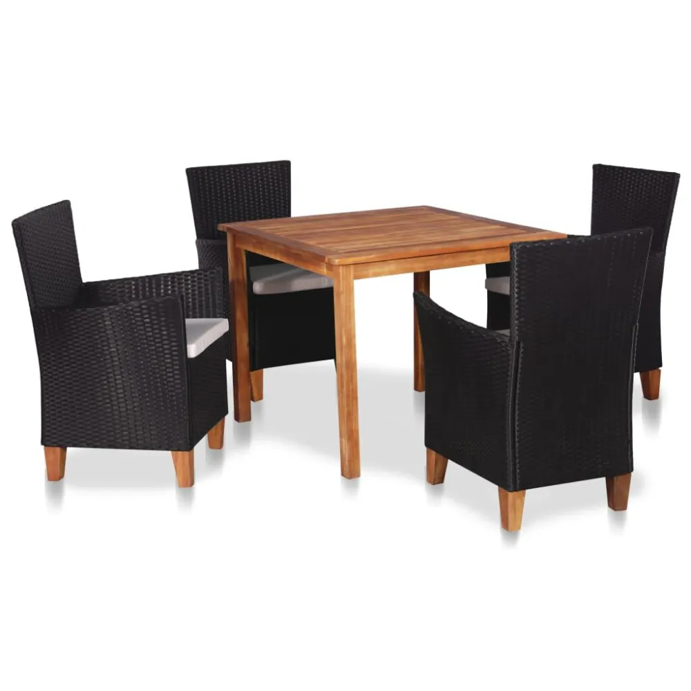 Conjunto de Jantar para 5 pcs conjunto de jantar para jardim vime PE preto e castanho